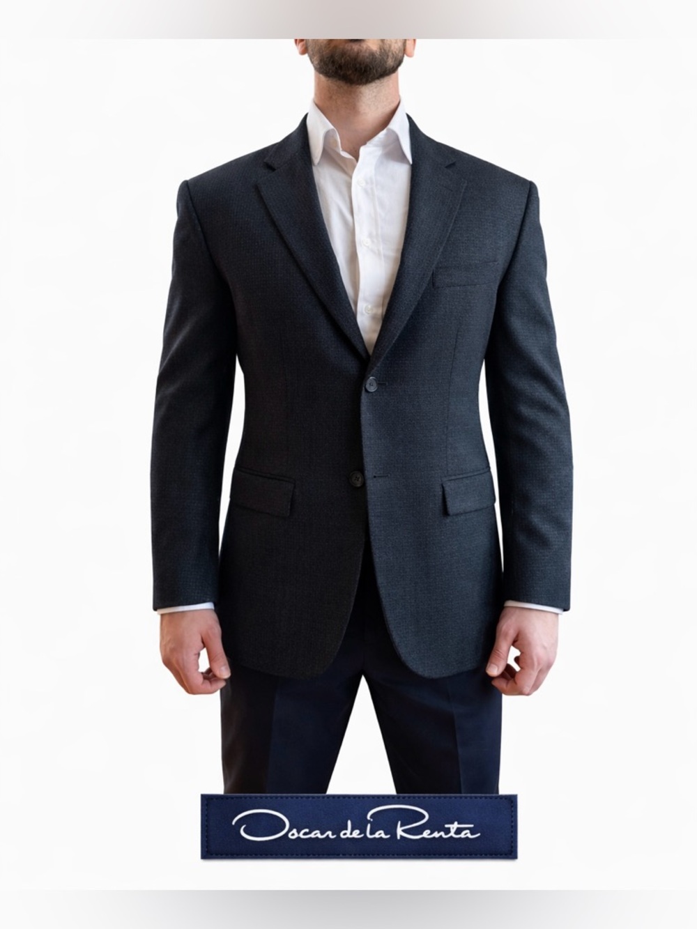Oscar de la Renta Mens Wool Blazer Dark Gray Textured Sport Coat Classic Luxury